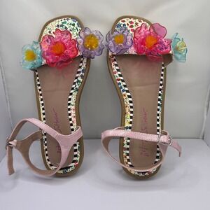 Betsey Johnson Floral Sandals Women's Size 5 Flowers Pink Ankle Strap Cute
